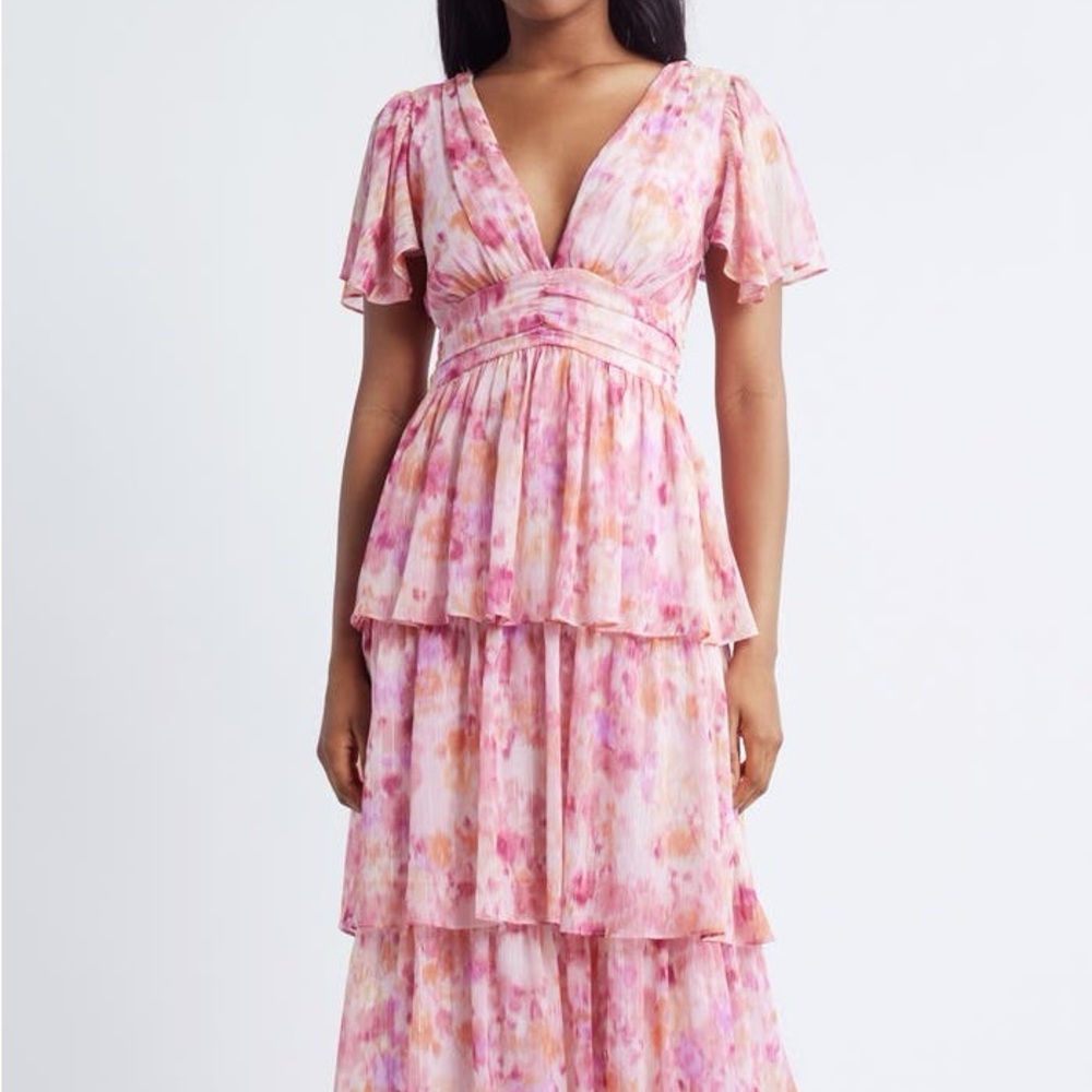 Lulus Eva Tiered Pink Midi Dress